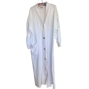 Apostrophe Womens Size M White Cotton Chenille Pocket V-neck Maxi Robe Vintage